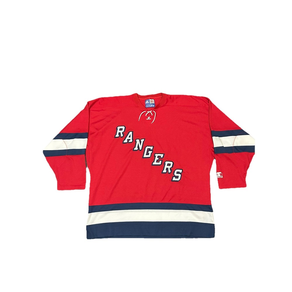 Vintage Starter New York Rangers NHL Hockey Jersey Red 2XL Lace Up V-Neck Mens